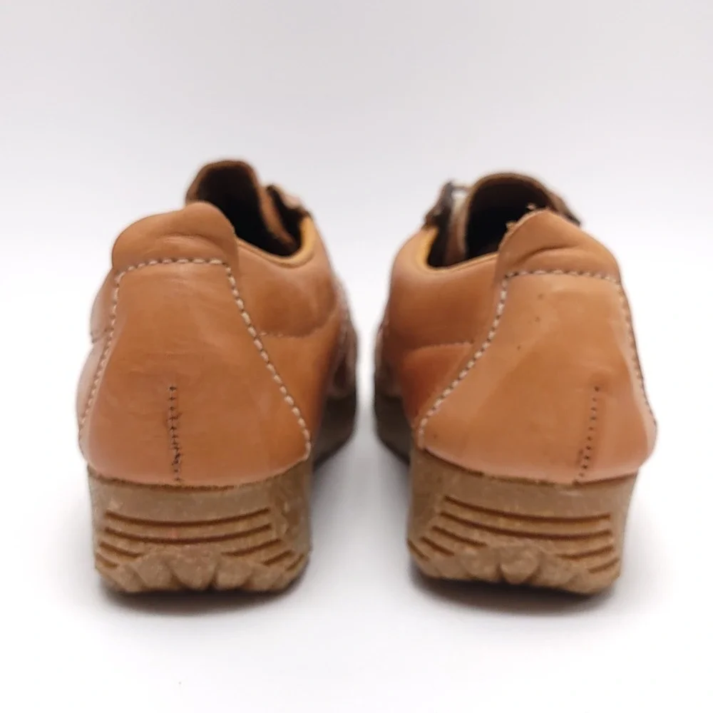 Armadillo Casual Tan Leather Platform‎ Shoes Sunburst Stitch Wedge Oxford 7.5